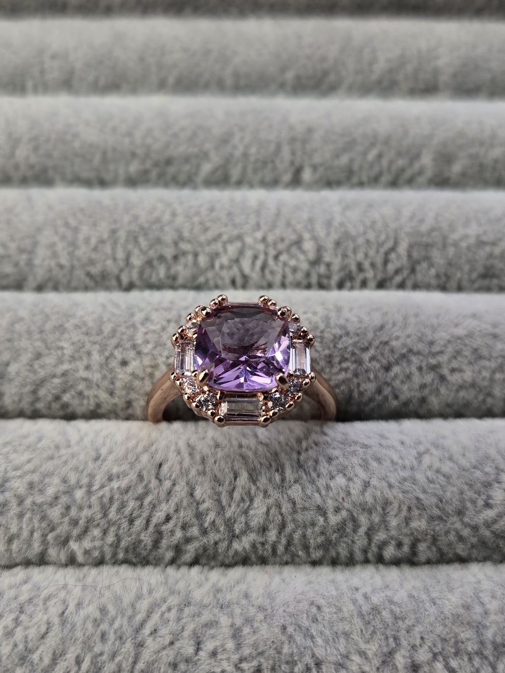Size 7 Purple Amethyst Rose Gold Plates Bomb Party Ring